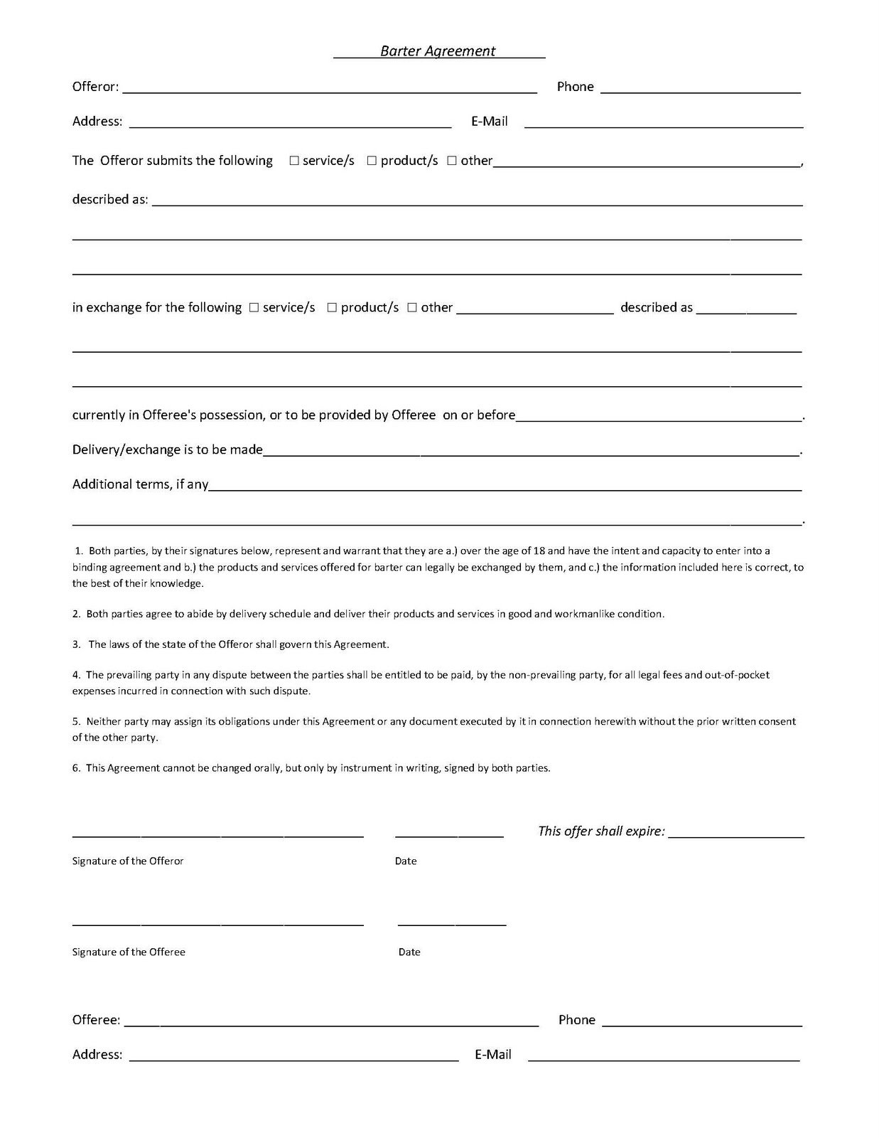 Barter Contract Template Free