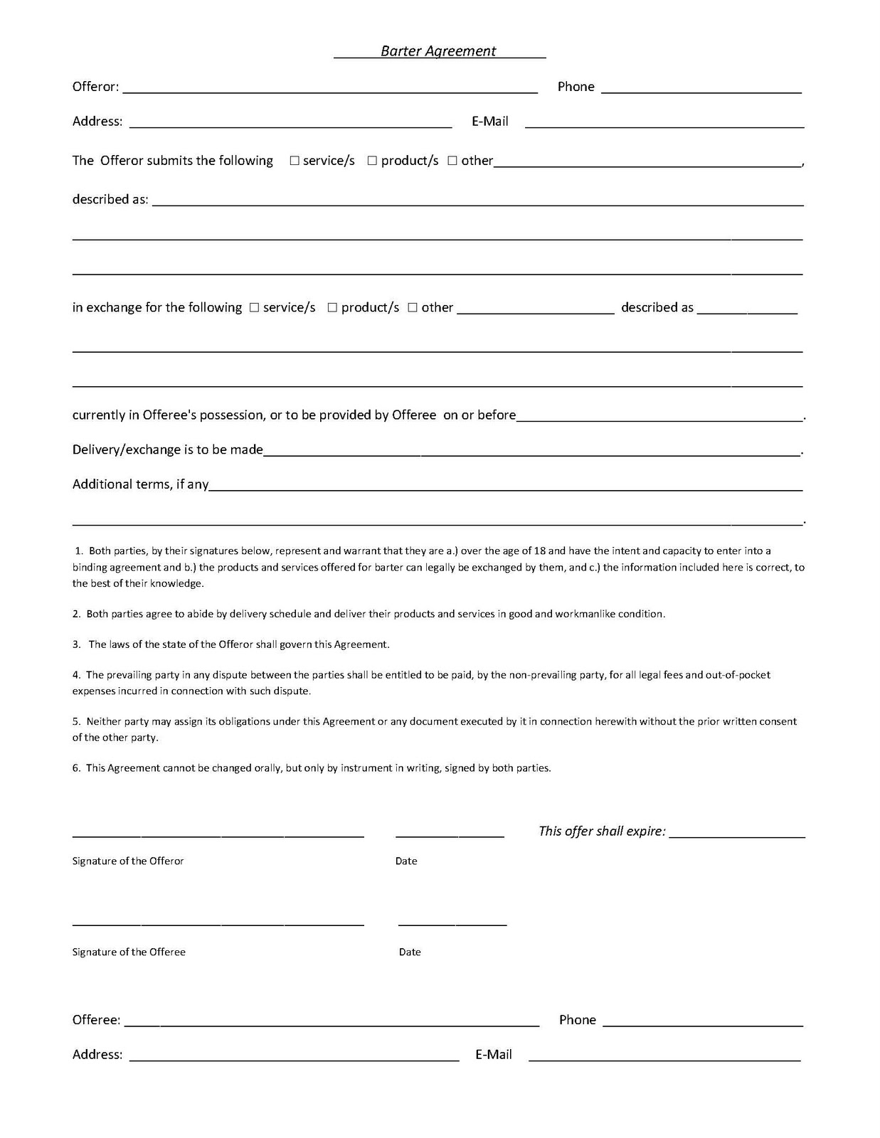 Barter Contract Template